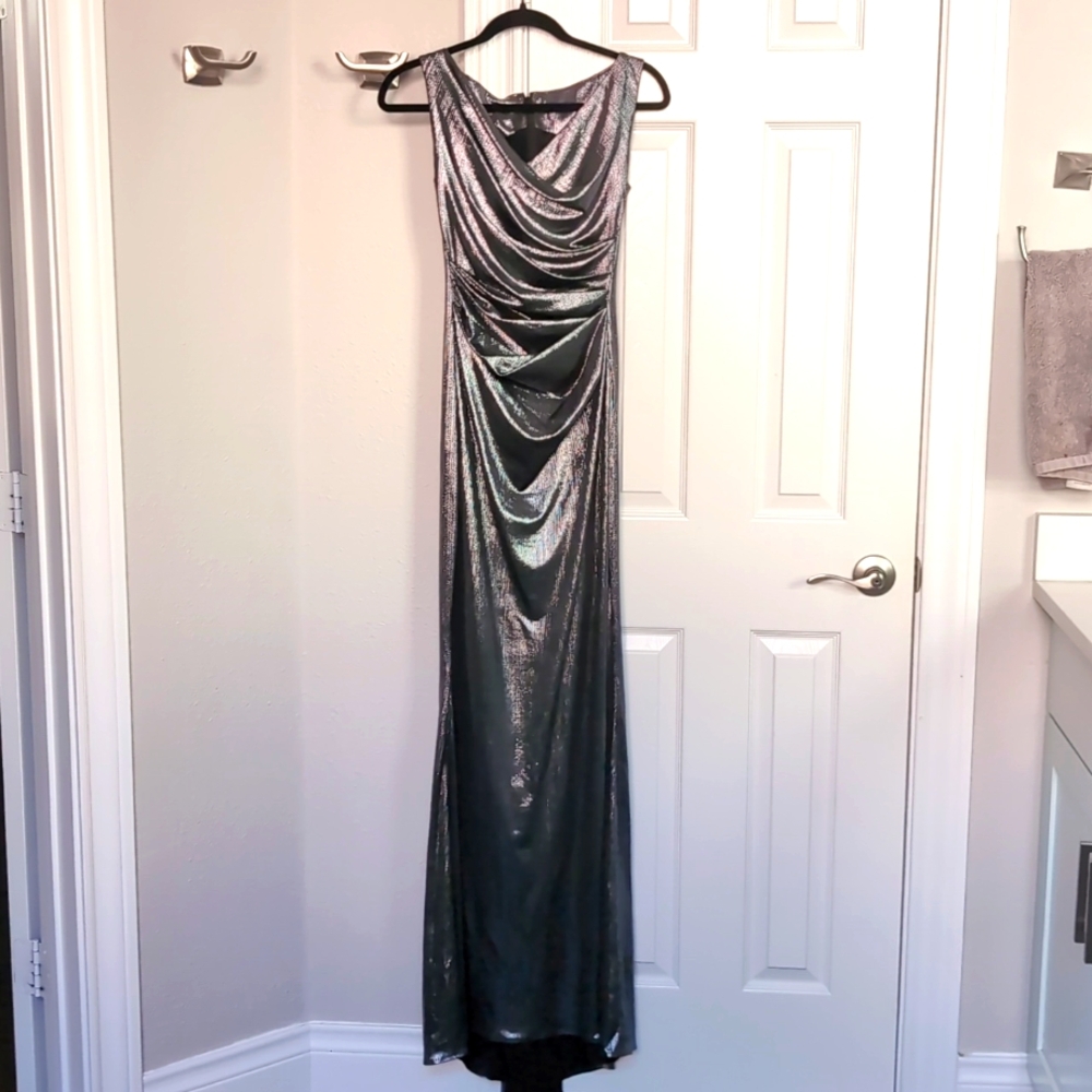 Tulbot Runhof NWT silver gunmetal gown dress size 4